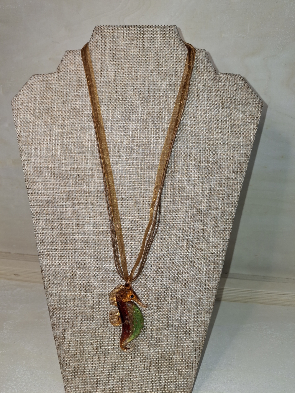 Seahorse Pendant Necklace in Brown & Green